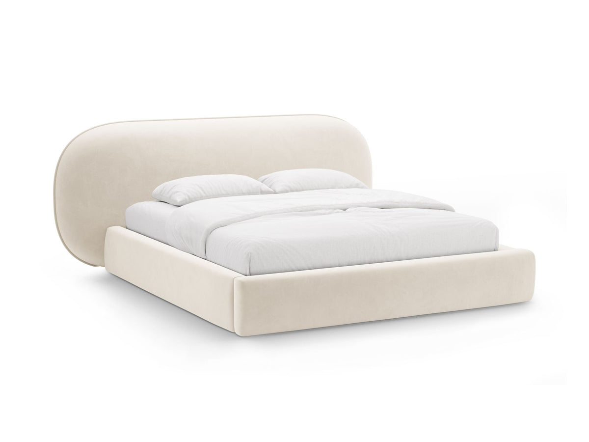 Letto con Contenitore e Testata in Velluto, "Ovalo", 234x270x96 - Avorio