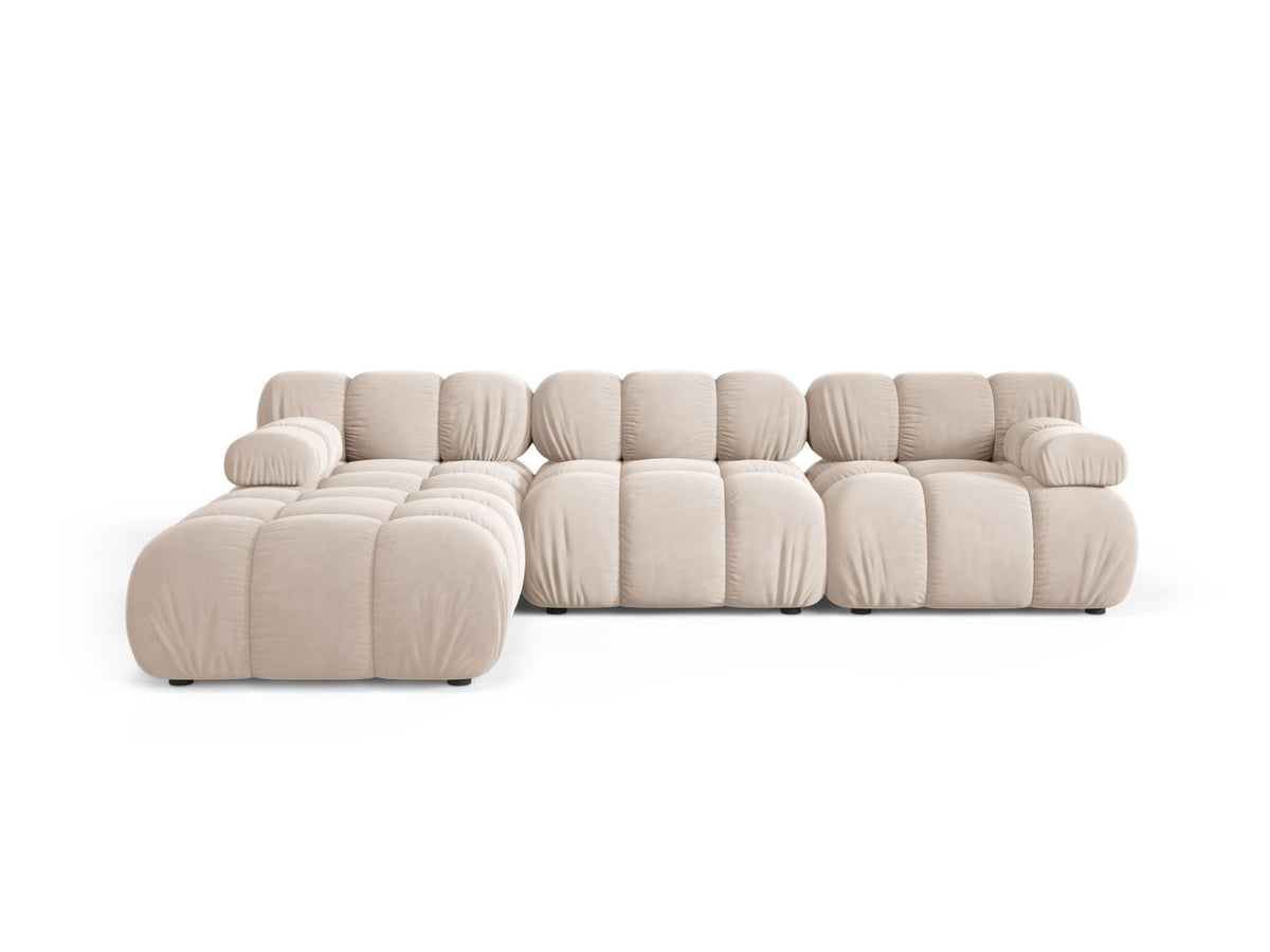 Divano Modulare in Velluto, "Bellis", 4 Posti, 282x188x70 - Beige Chiaro