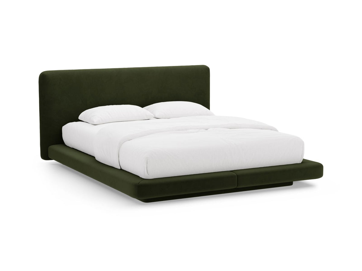 Letto con Testata in Velluto, "Linea", 225x224x98 - Verde Militare