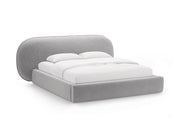 Letto con Contenitore e Testata in Velluto, "Ovalo", 234x290x96 - Grigio Chiaro