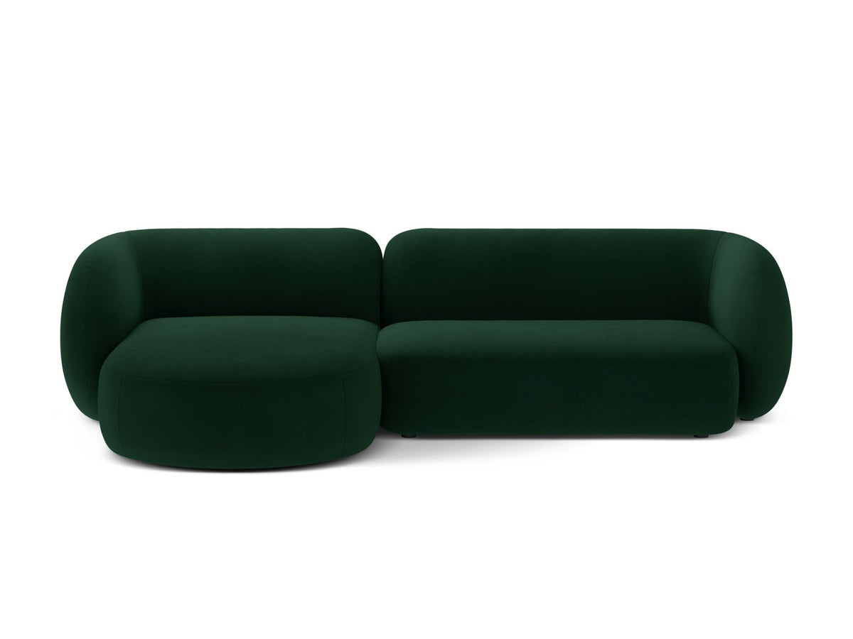 Divano Angolare Modulare Sinistro in Velluto, "Kate", 3 Posti, 285x176x76 - Verde Bottiglia