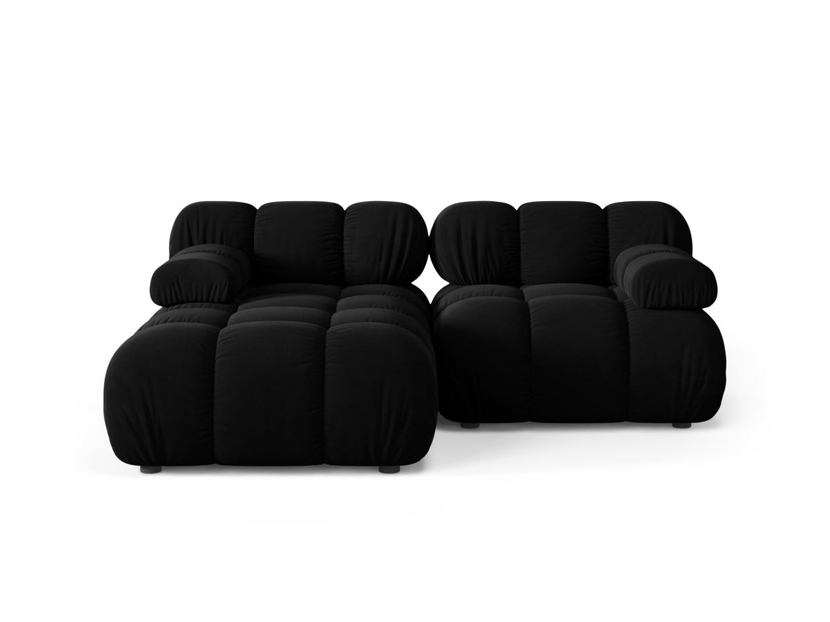 Divano Angolare Modulare Sinistro in Velluto, "Bellis", 3 Posti, 188x155x70 - Nero