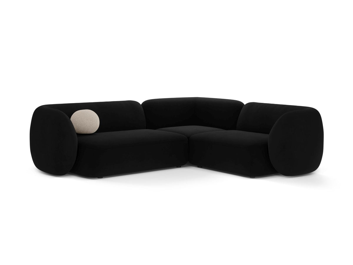 Divano Angolare Modulare Destro in Velluto, "Kate", 4 Posti, 252x220x76 - Nero