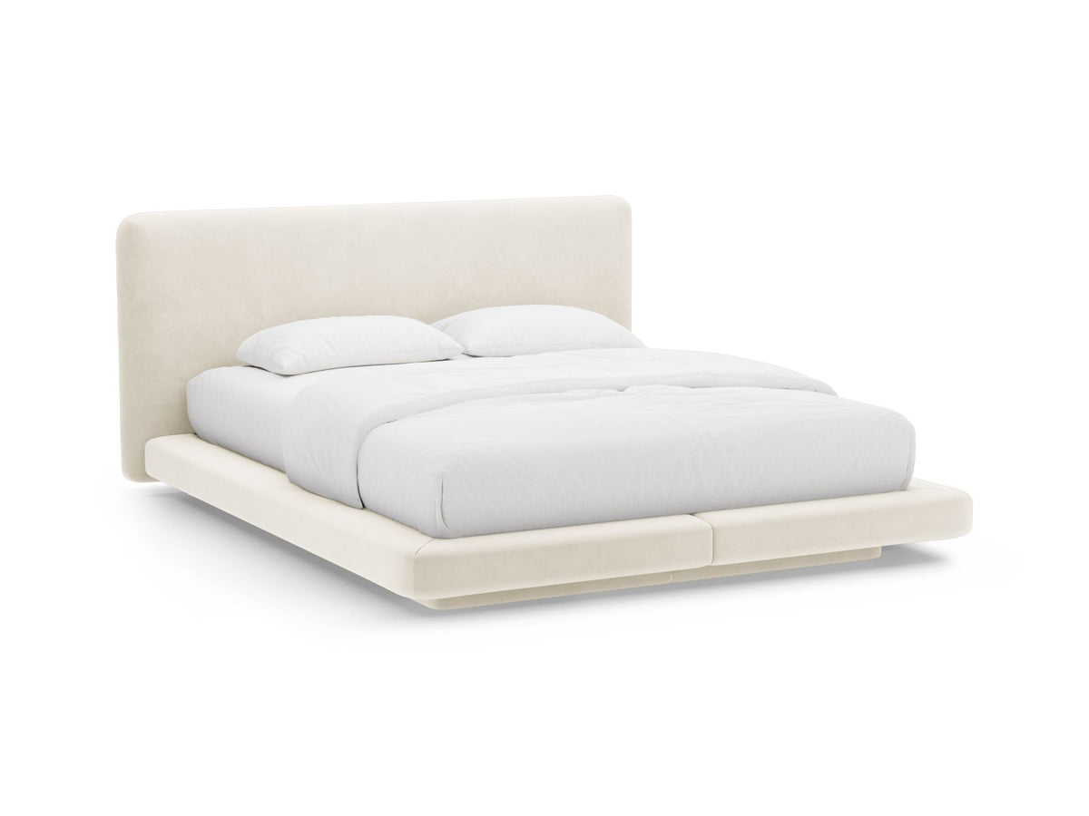 Letto con Testata in Velluto, "Linea", 225x184x98 - Avorio