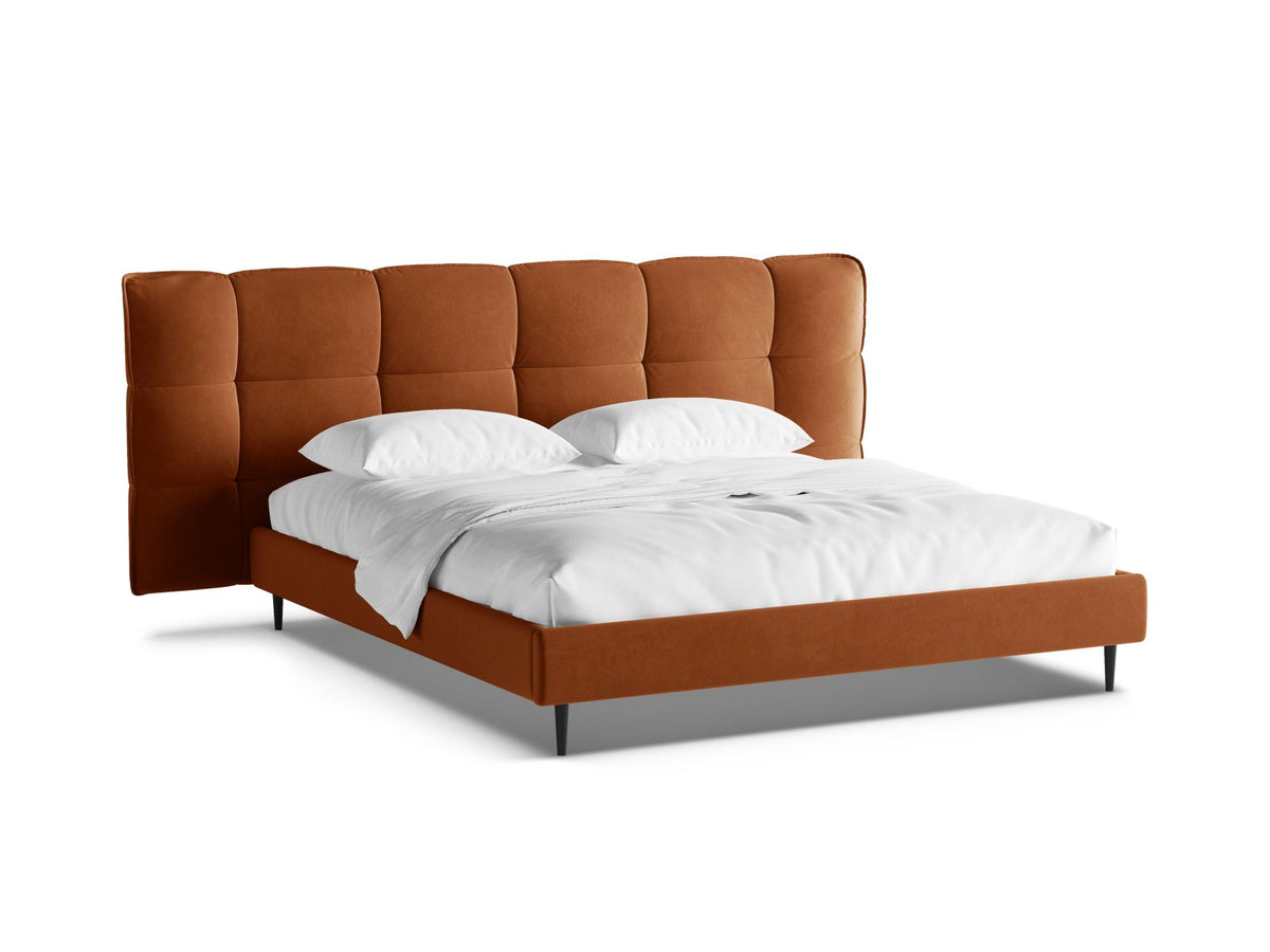 Letto con Contenitore e Testata in Velluto, "Eric", 220x270x114 - Terracotta