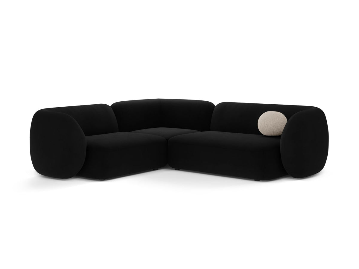 Divano Angolare Modulare Sinistro in Velluto, "Kate", 4 Posti, 252x220x76 - Nero