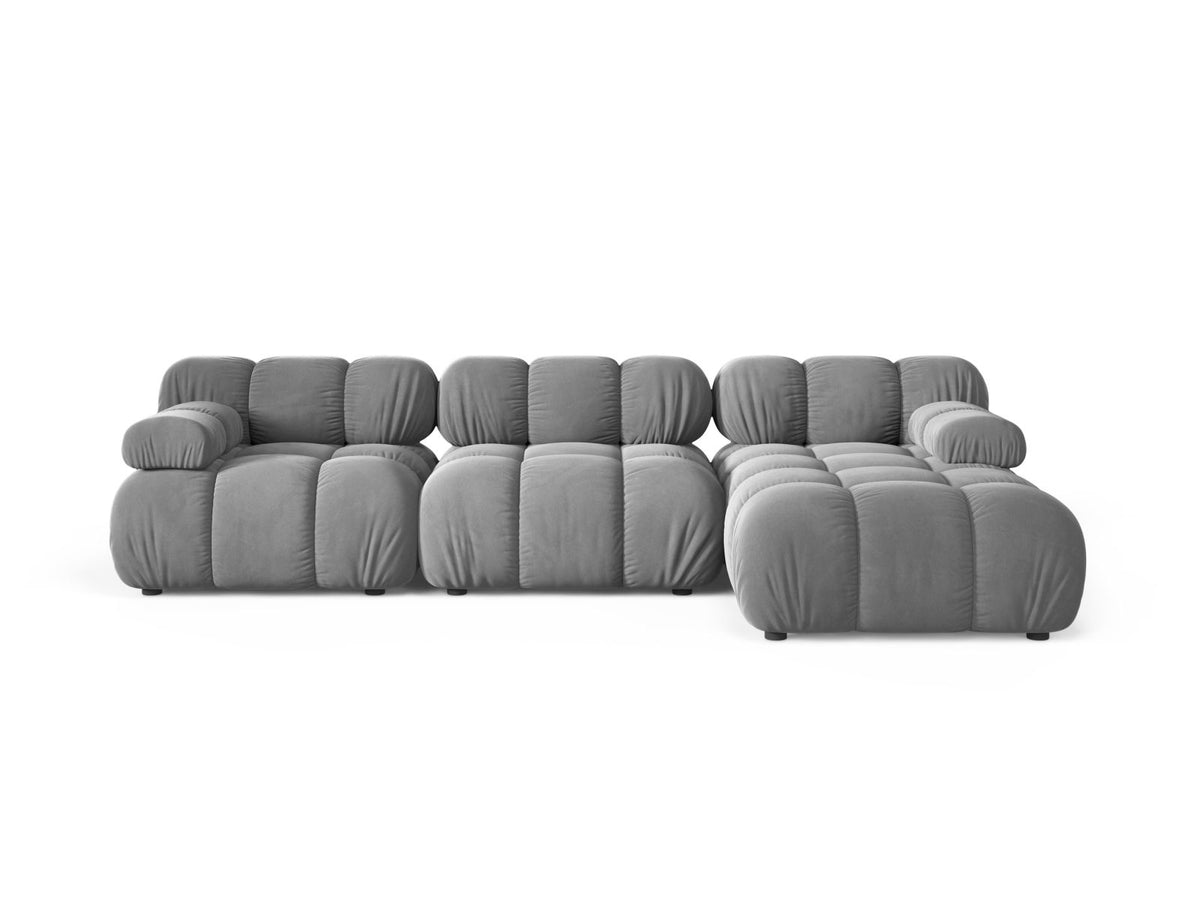 Divano Angolare Modulare Destro in Velluto, "Bellis", 4 Posti, 282x155x70 - Grigio Chiaro