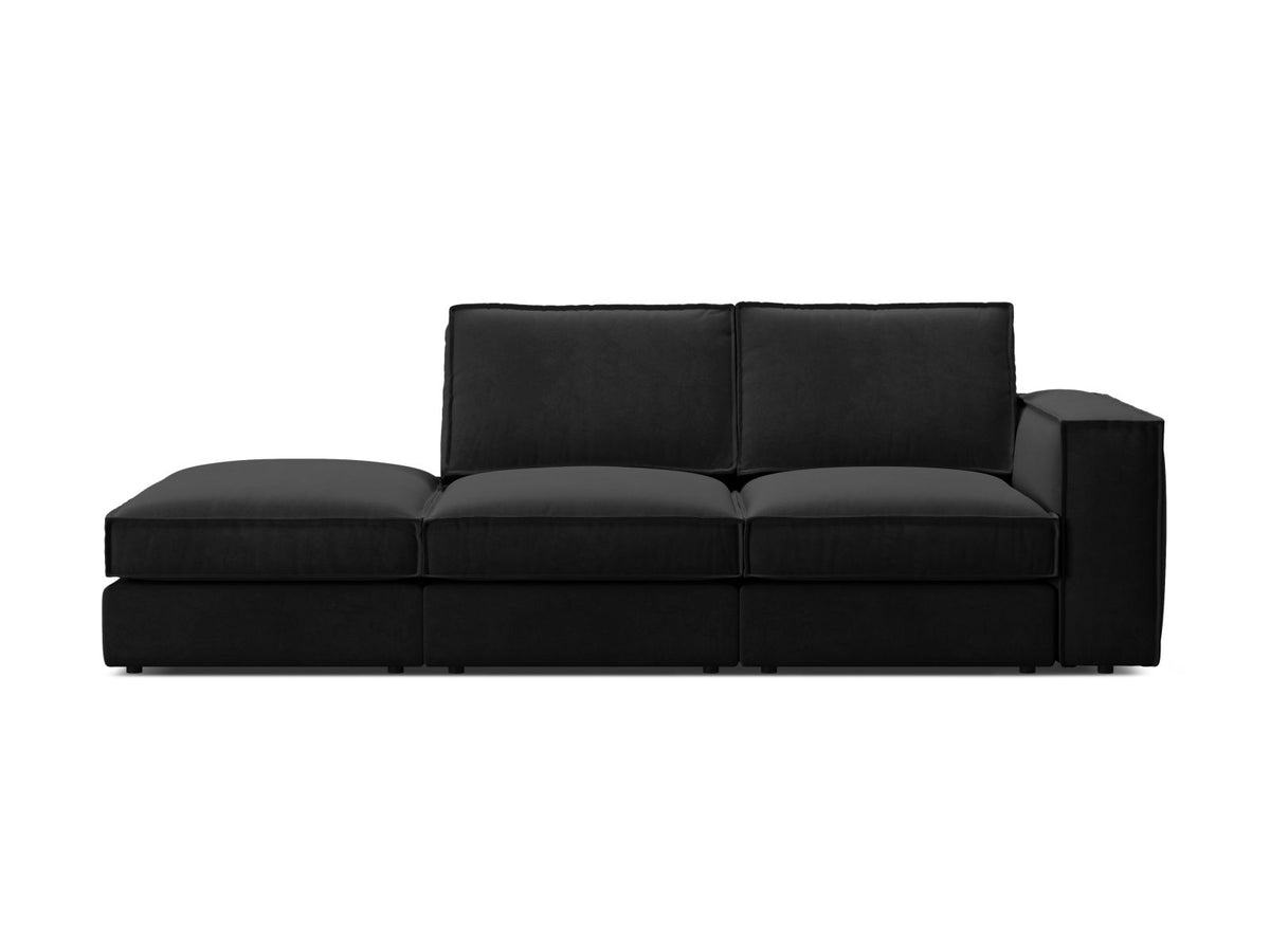 Divano Modulare Aperto Sinistro in Velluto, "Pola", 3 Posti, 259x103x88 - Nero