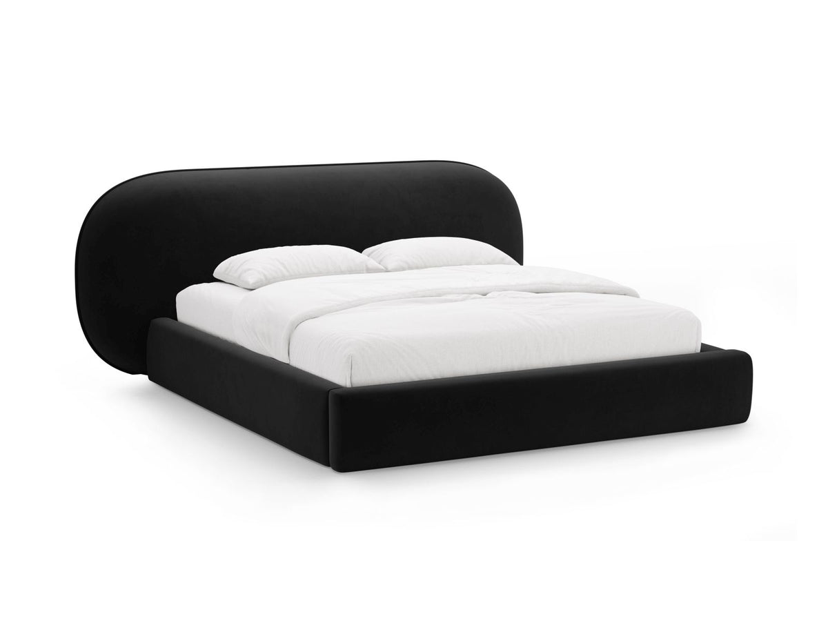Letto con Contenitore e Testata in Velluto, "Ovalo", 234x270x96 - Nero