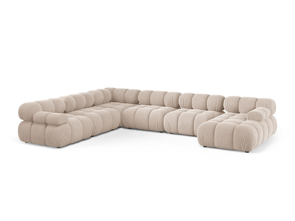 Divano Panoramico Modulare Angolare Sinistro in Velluto, "Bellis", 8 Posti, 282x376x70 - Beige Chiaro