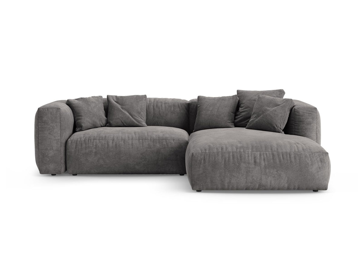 Divano Angolare Destro con Funzione Letto in Velluto, "Martina", 4 Posti, 280x170x75 - Grigio