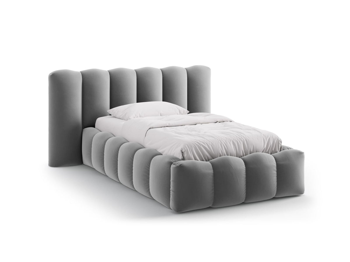 Letto con Contenitore e Testata in Velluto, "Lupine", 226x174x95 - Grigio