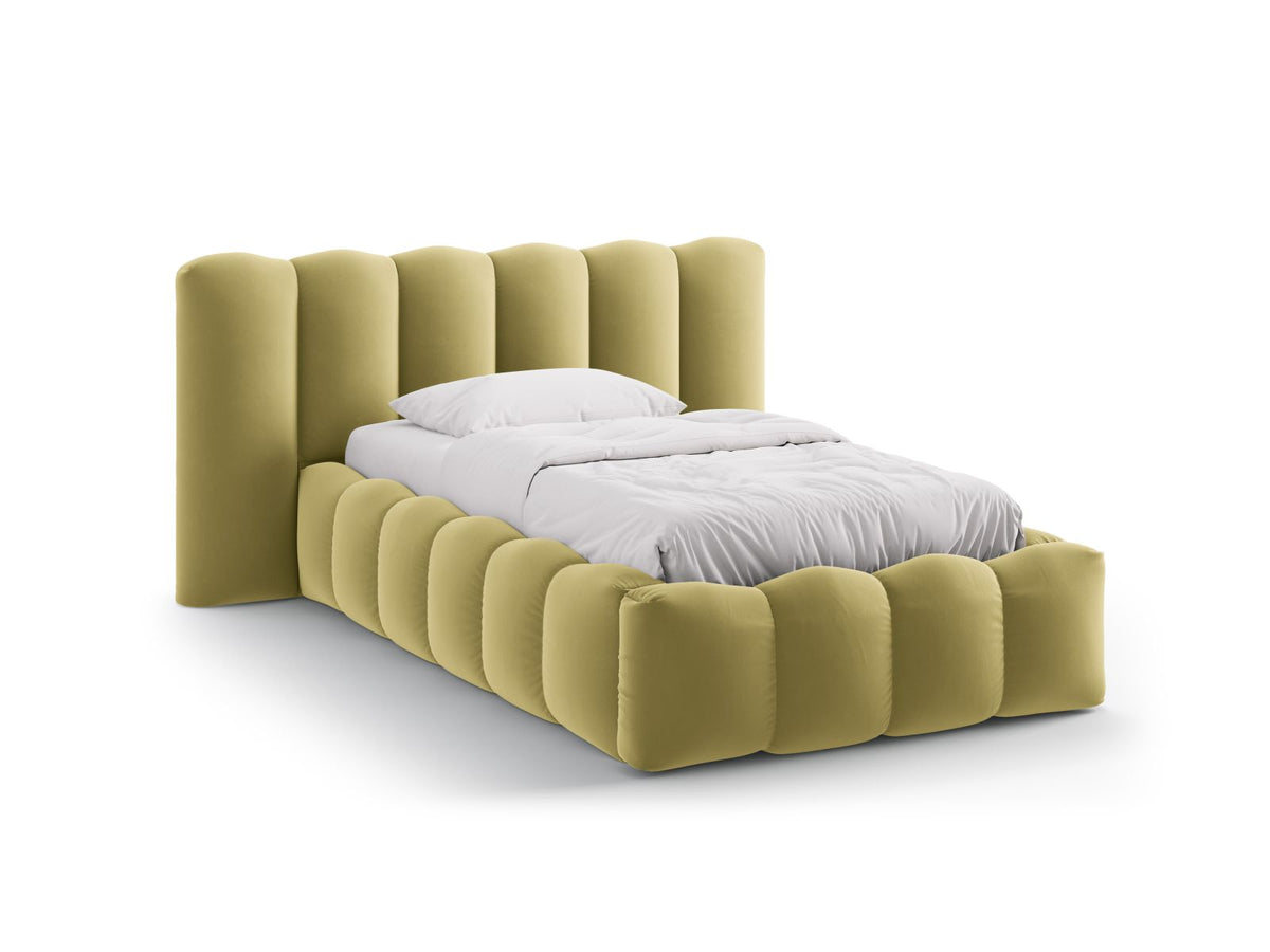 Letto con Contenitore e Testata in Velluto, "Lupine", 226x174x95 - Fango