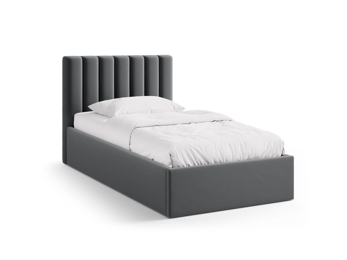 Letto con Contenitore e Testata in Velluto, "Allison", 220x100x95 - Grigio