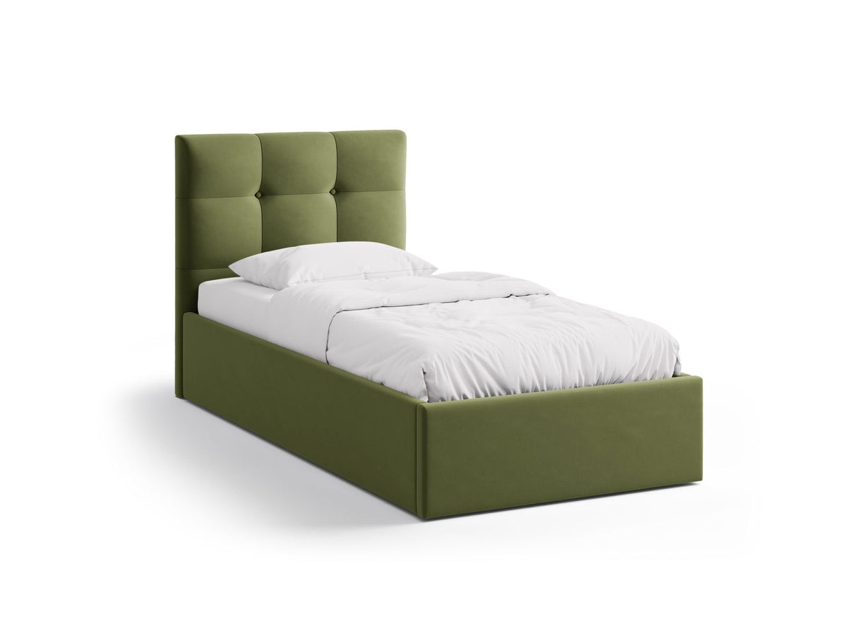 Letto con Contenitore e Testata in Velluto, "Phaedra", 212x100x95 - Verde Militare