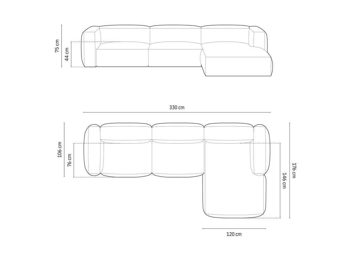Divano Angolare Componibile XL Martina, 3 Posti, 176x330x75