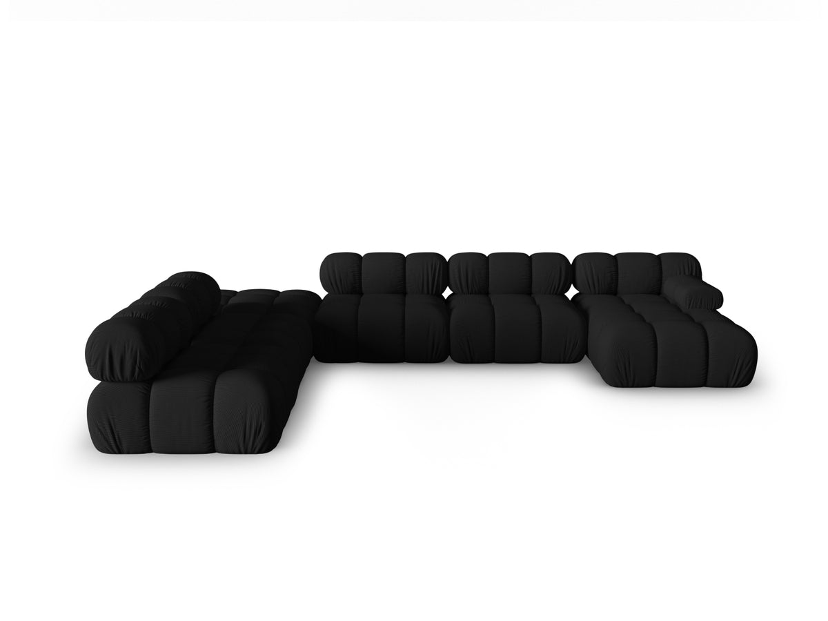 Divano Panoramico Modulare Angolare Sinistro, "Bellis", 7 Posti, 376x282x70 - Nero