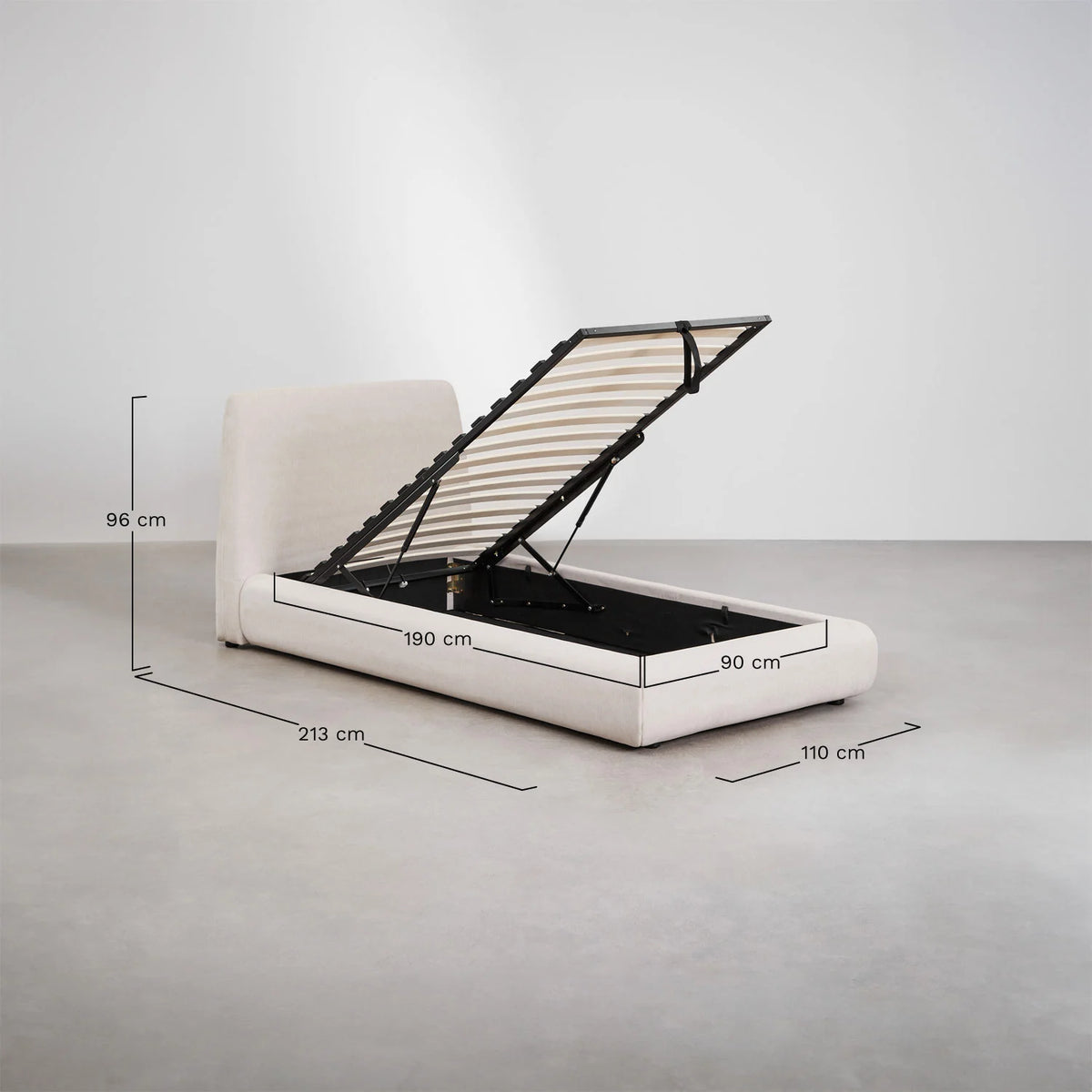 Norena - Letto con contenitore imbottito