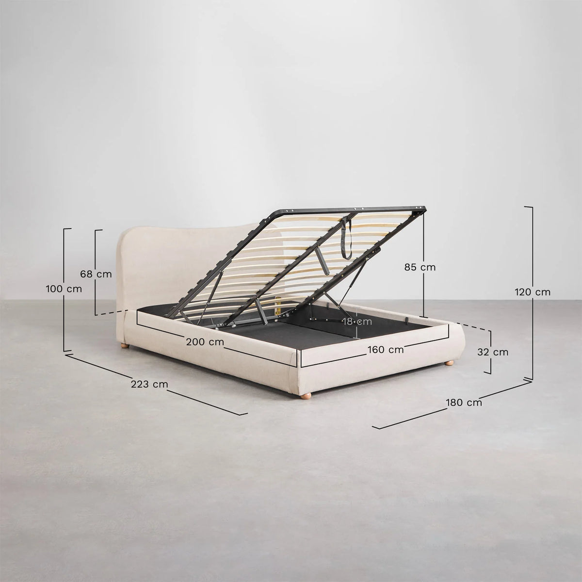 Winselet - Letto con contenitore imbottito verde, beige, bianco