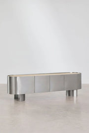 Mobile TV 180x40 cm in acciaio inox e travertino Luena