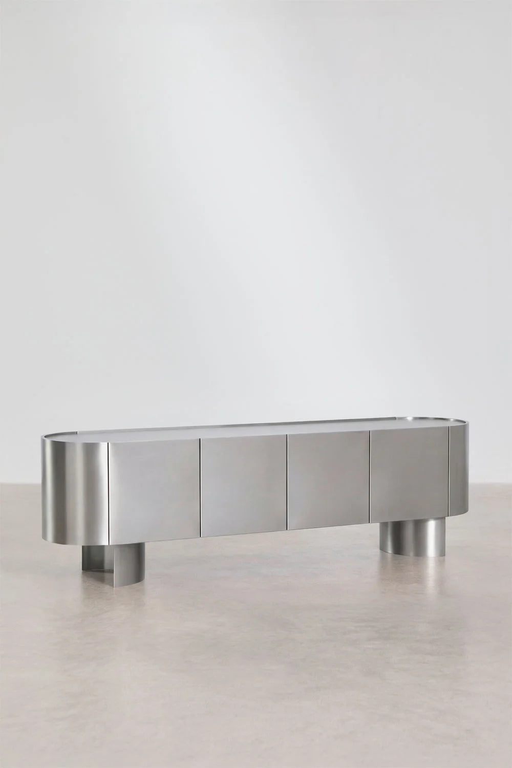 Mobile TV 180x40 cm in acciaio inox e travertino Luena