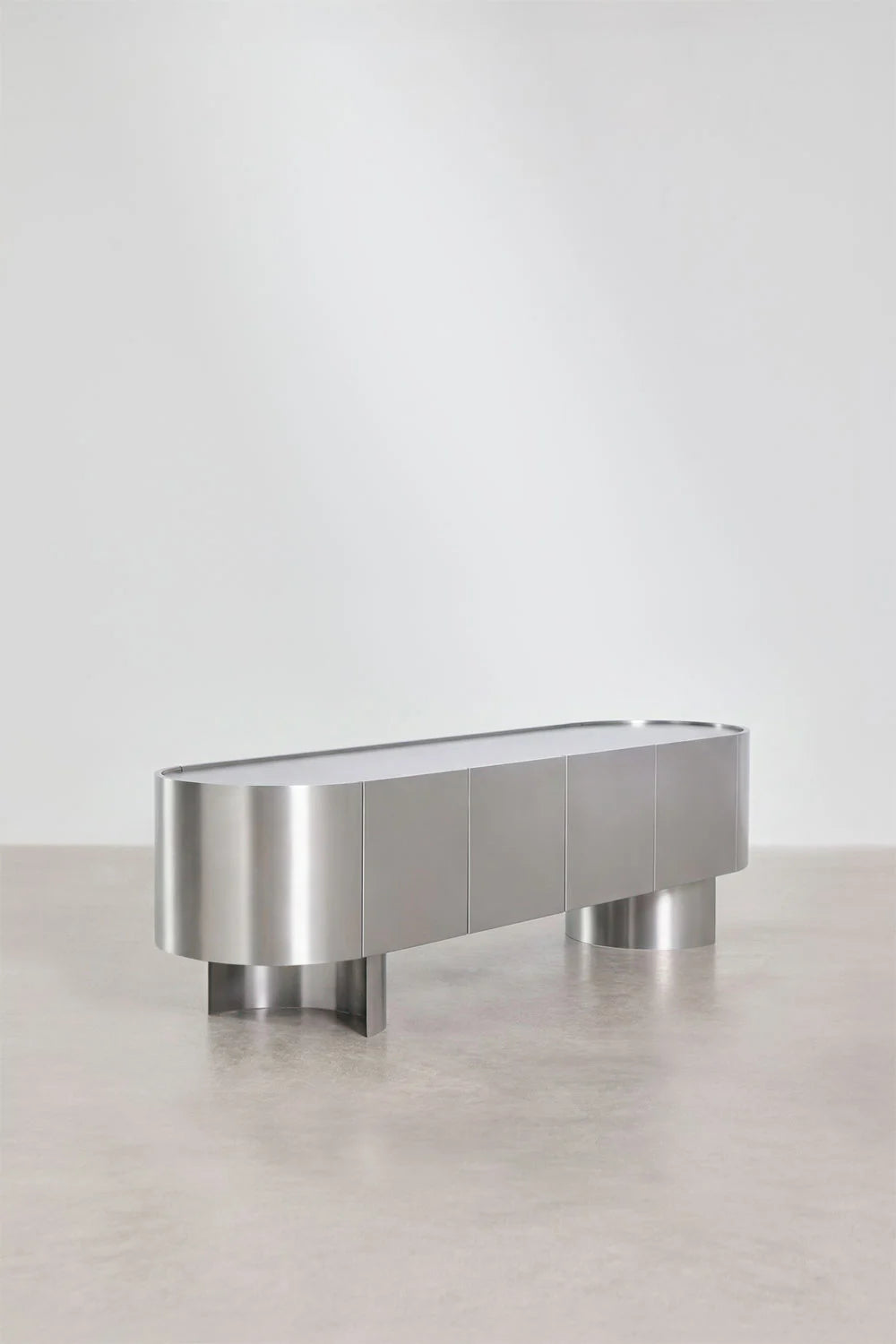 Mobile TV 180x40 cm in acciaio inox e travertino Luena