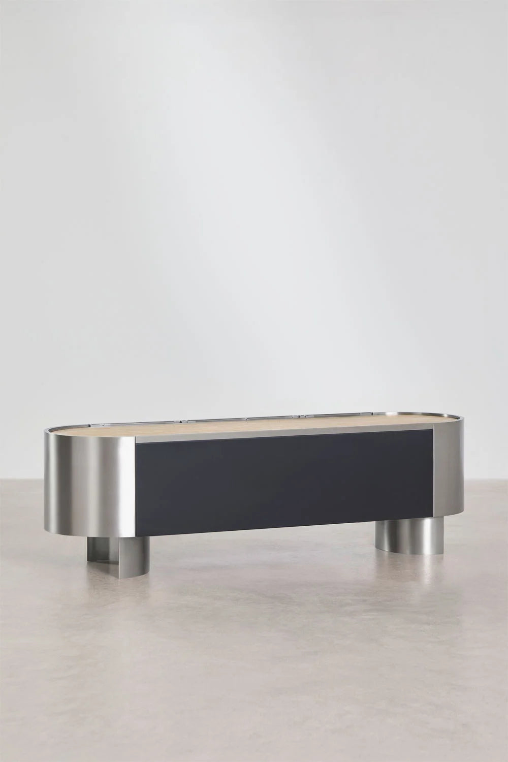 Mobile TV 180x40 cm in acciaio inox e travertino Luena