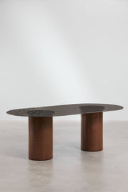 Asgri - Tavolo da pranzo ovale 220x110 cm in vetro temperato e MDF