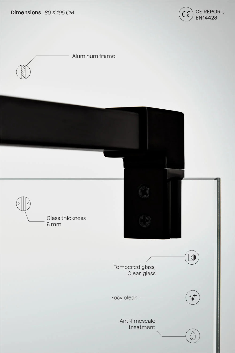 Bristol -  Parete doccia fissa con vetro temperato da 8 mm e alluminio