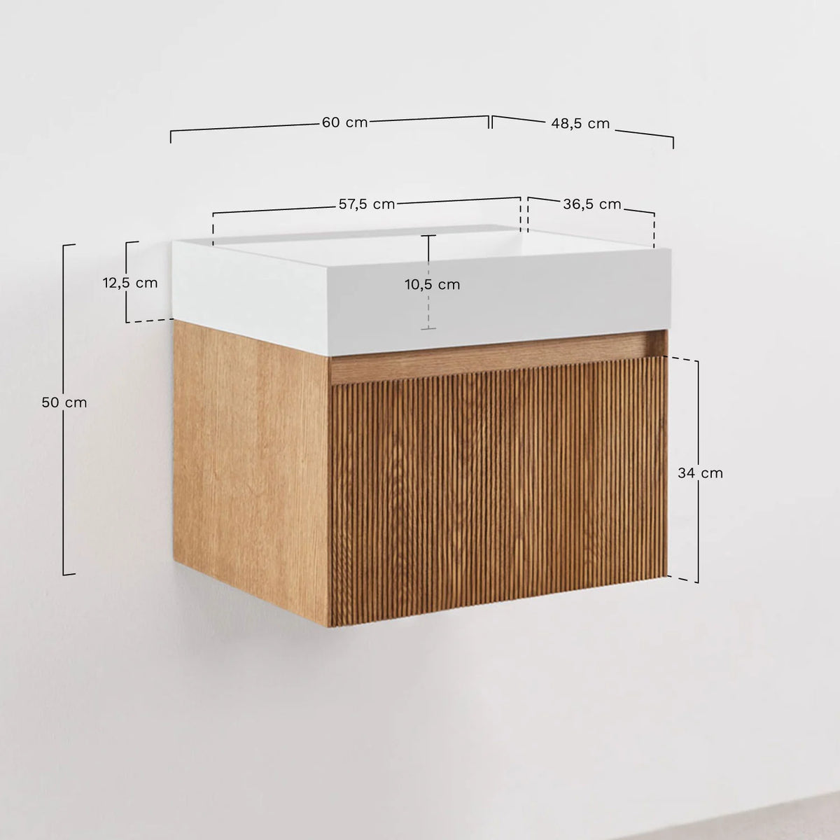 Aldeia - Set di mobili da bagno sospesi in legno con lavabo integrato