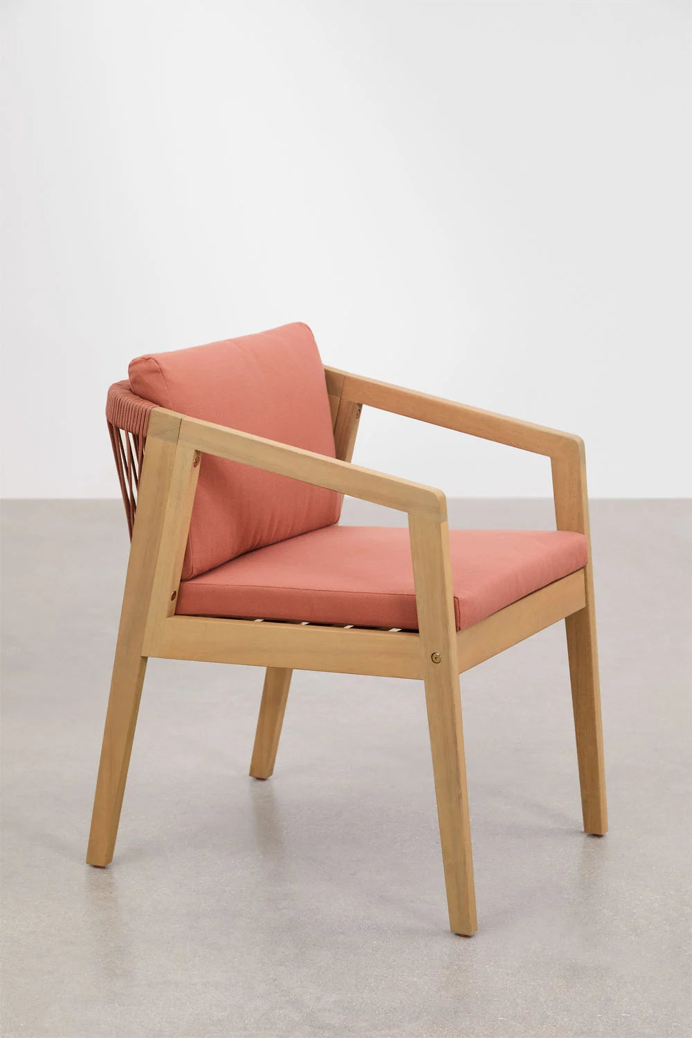 Set Kaela - Set da tavolo rettangolare 180x90 cm e 6 sedie da giardino in legno di acacia e corda intrecciata