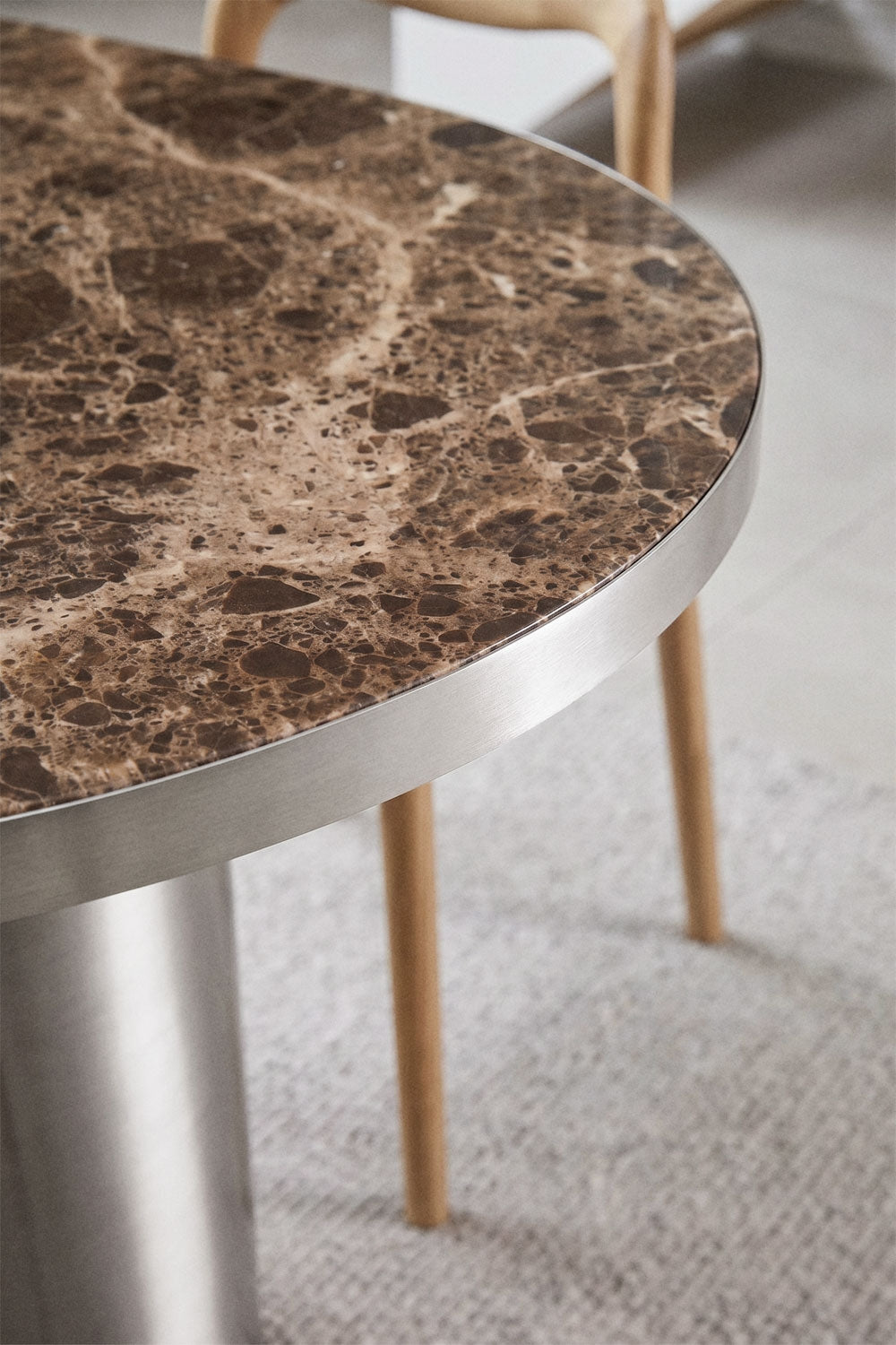 Fertrix - Tavolo da pranzo ovale 120x100 cm in pietra naturale e acciaio inox