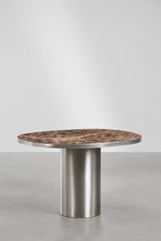 Fertrix - Tavolo da pranzo ovale 120x100 cm in pietra naturale e acciaio inox